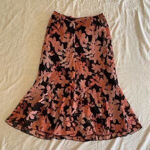 Vintage Pink & Black Floral Print Flowy Long Midi/Maxi Skirt Size 8